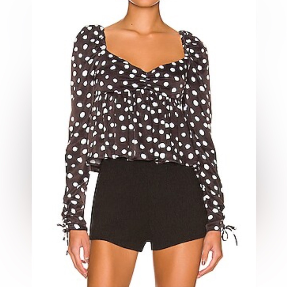 MAJORELLE Black and White Ruched Long Sleeve Blouse